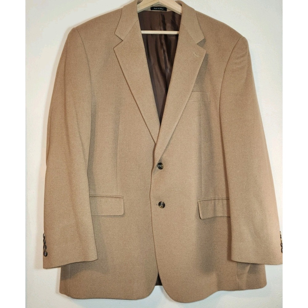Chaps Blazer Sport Coat Mens 46L Brown Tan Camel Wool Silk Cashmere 2 Button